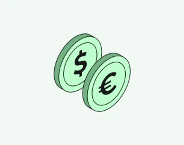 Illustration of a dollar coin and a euro coin