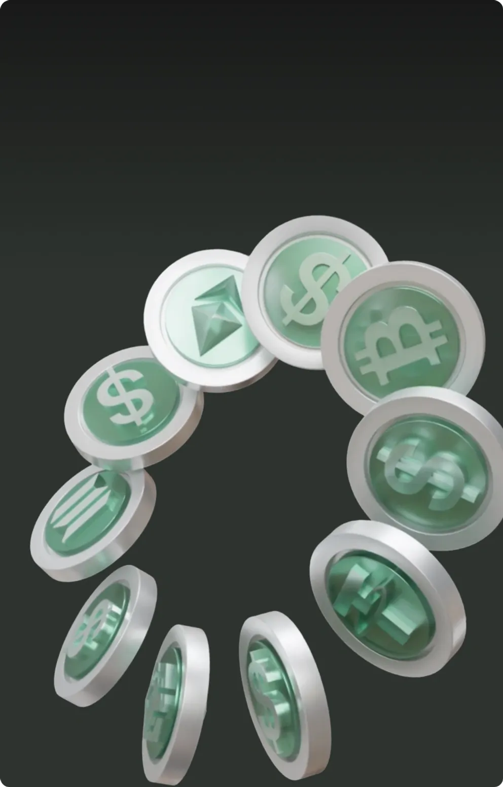 A ring of coins marked with dollar, Bitcoin and Ethereum symbols