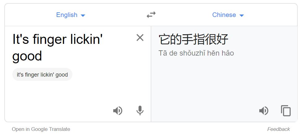 funny translation kfc slogan finger lickin' good
