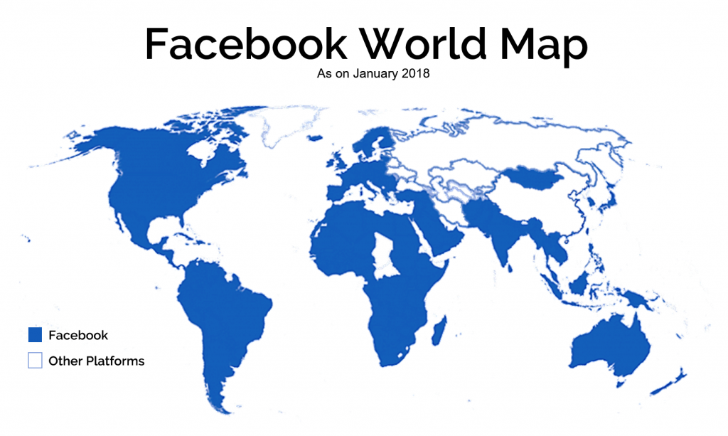 Facebook users compared to other platforms world map.