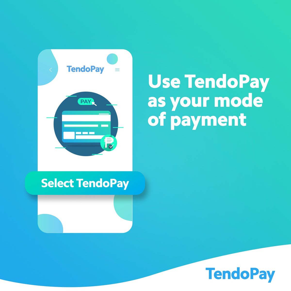 TendoPay promo graphic: a checkout screen with a Select TendoPay button