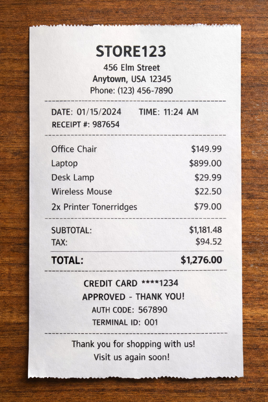retail point-of-sale receipt