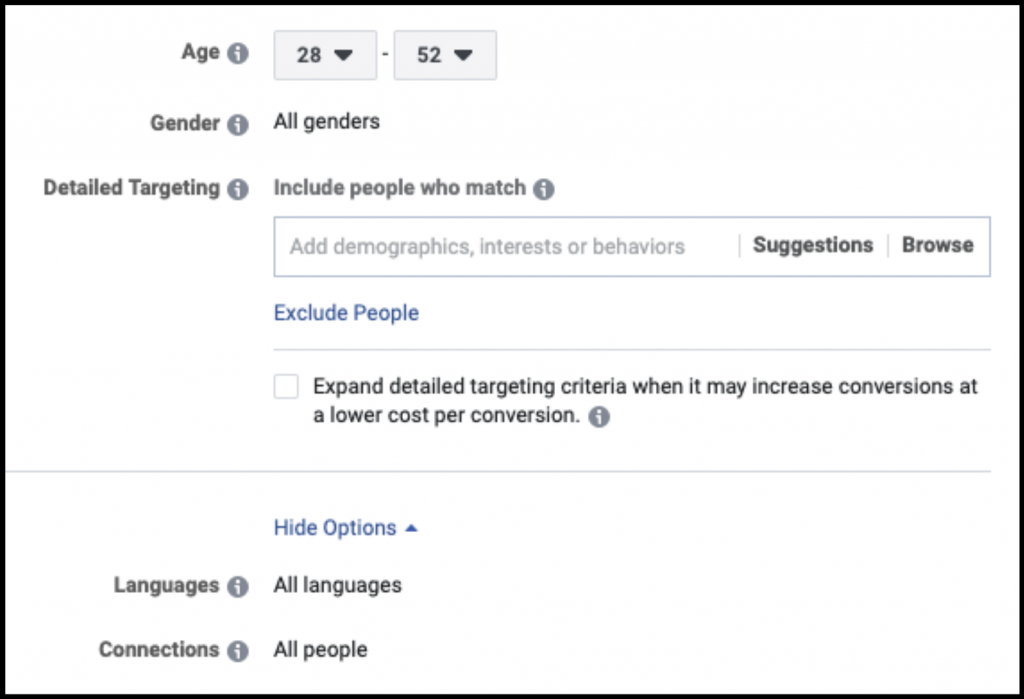 Narrow the demographics of your target for your Facebook Ads