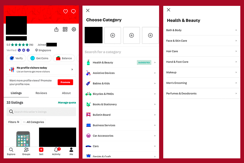 Click Sell, and then select your product image before being directed to choose your category