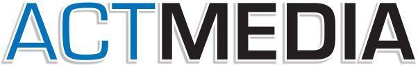 ActMedia wordmark, ACT in outlined blue beside MEDIA in solid black