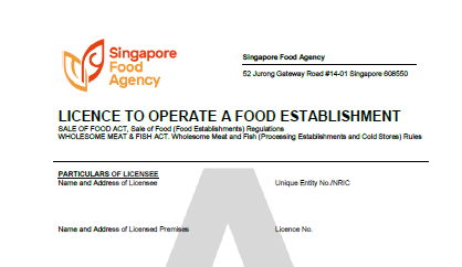 Singapore Food Agency License to Operate